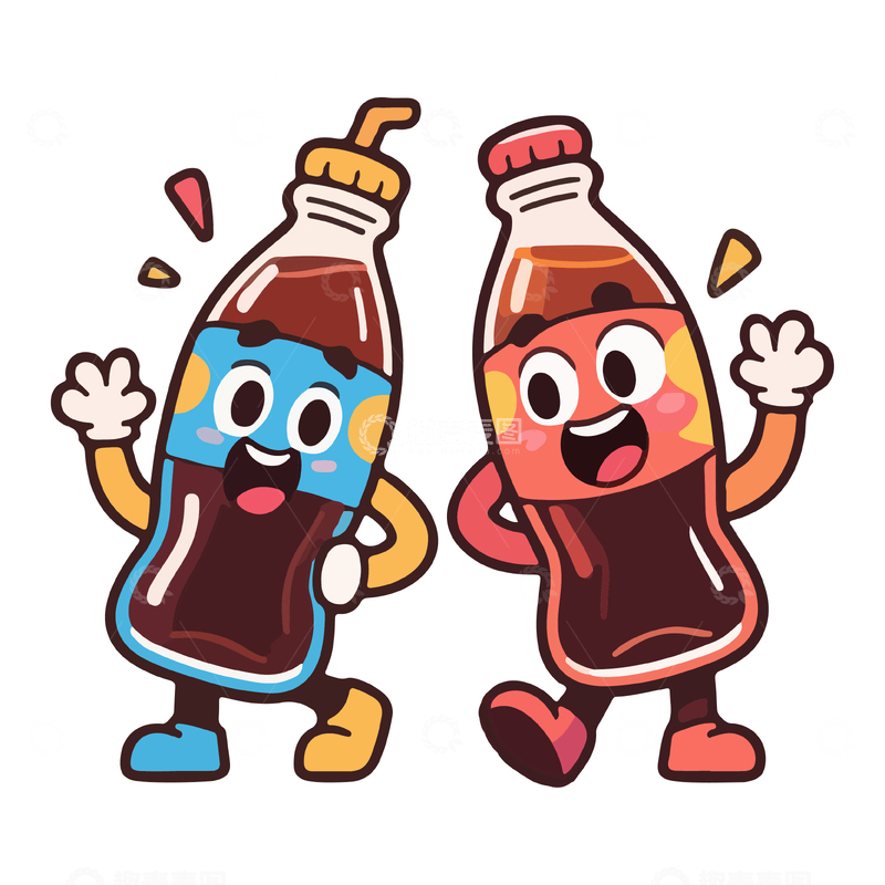 源文件下载【趣麦麦图】两瓶拟人可乐