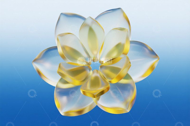 高清大图下载【趣麦麦图】蓝色背景透明玻璃花