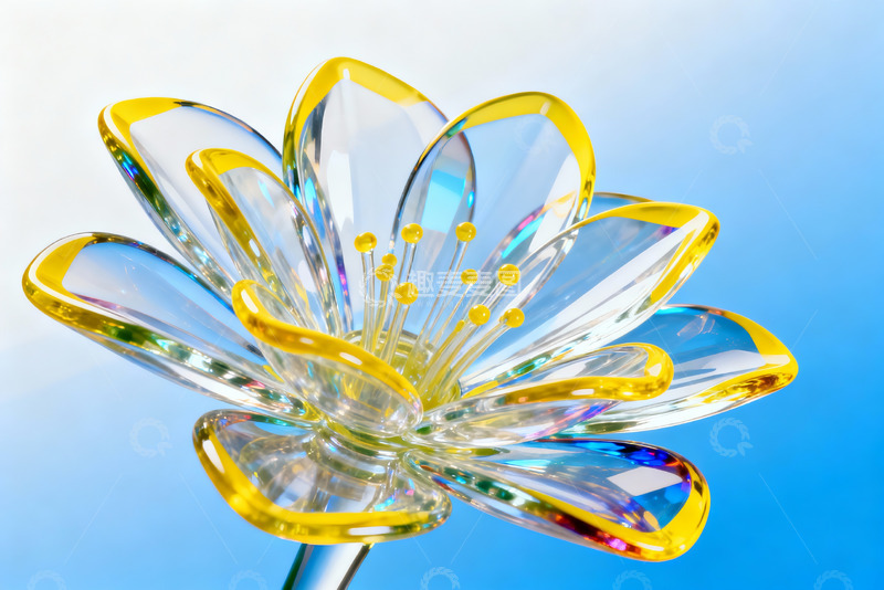 蓝色背景透明玻璃花