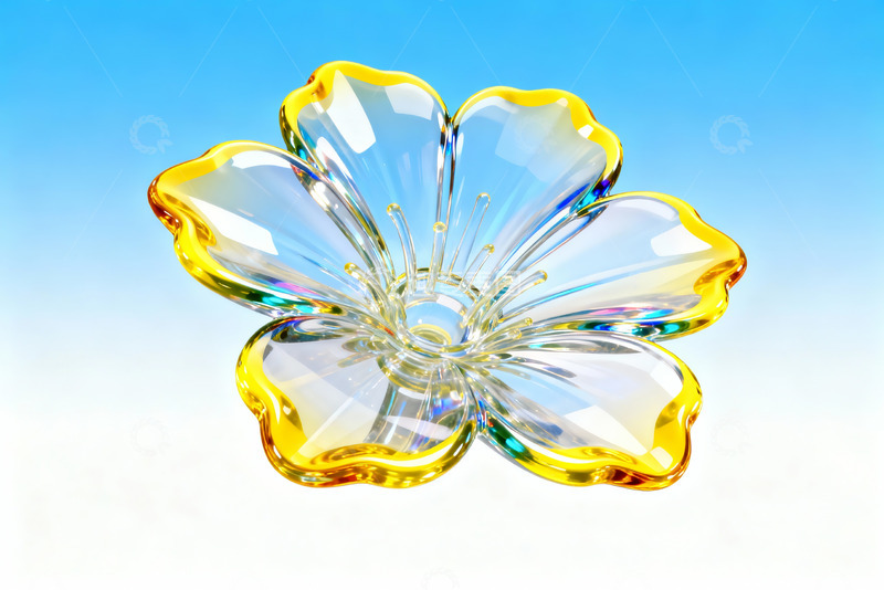 高清大图下载【趣麦麦图】蓝色背景透明玻璃花