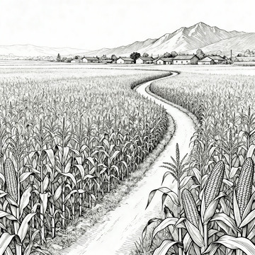 玉米农田黑白线稿