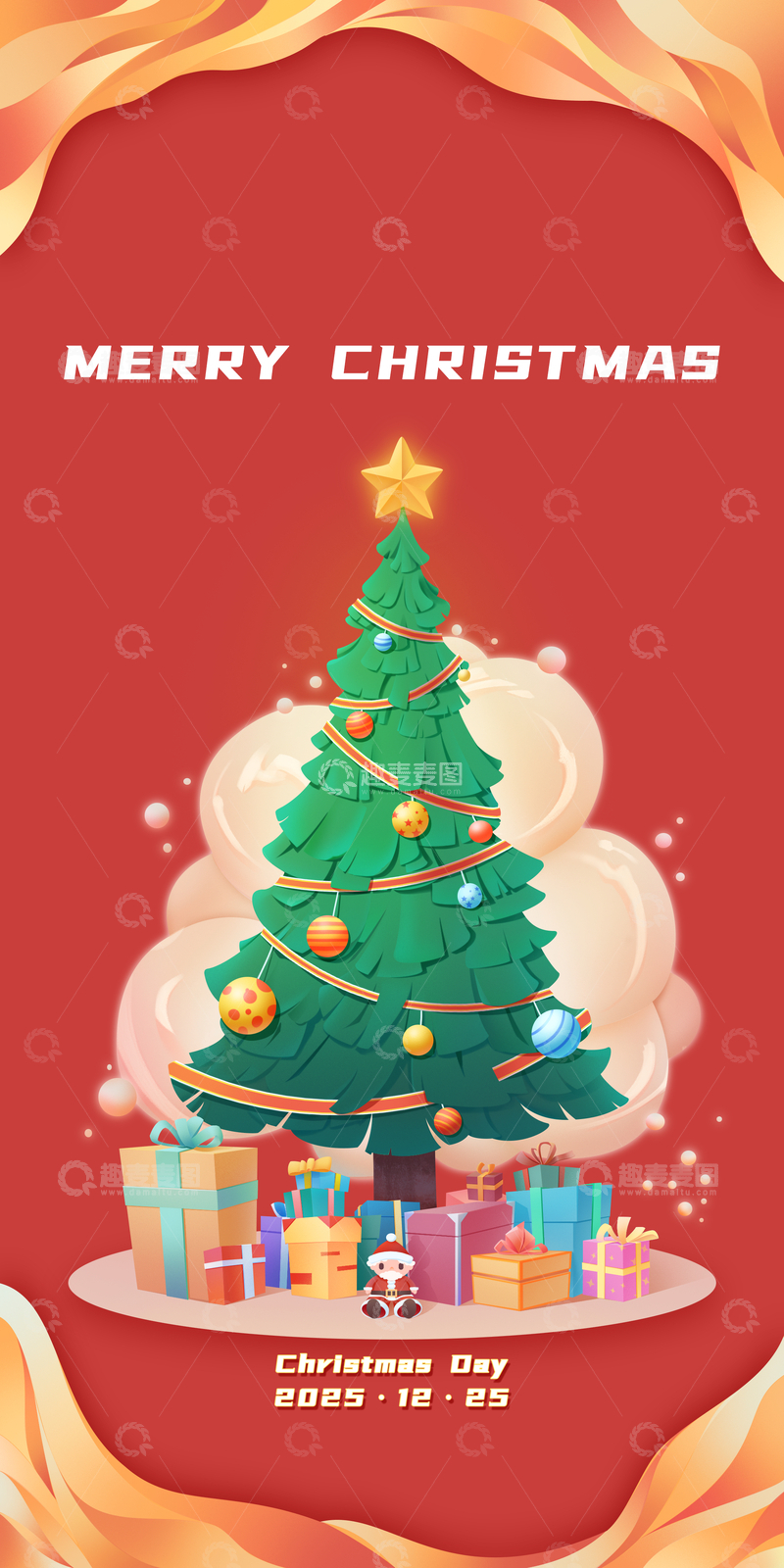 源文件下载【趣麦麦图】-圣诞节红色背景海报