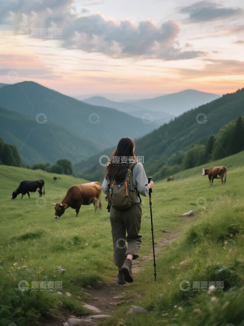 高清大图下载【趣麦麦图】徒步旅行者穿行于山间