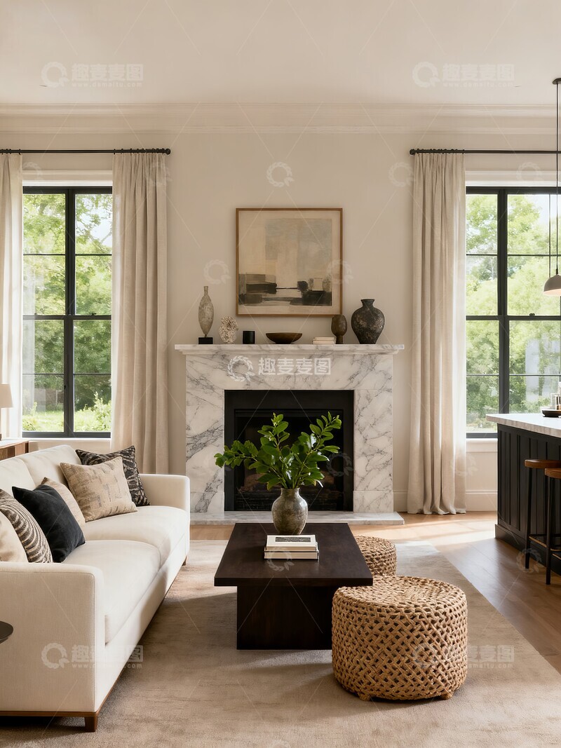 高清大图下载【趣麦麦图】现代别墅客厅壁炉室内设计