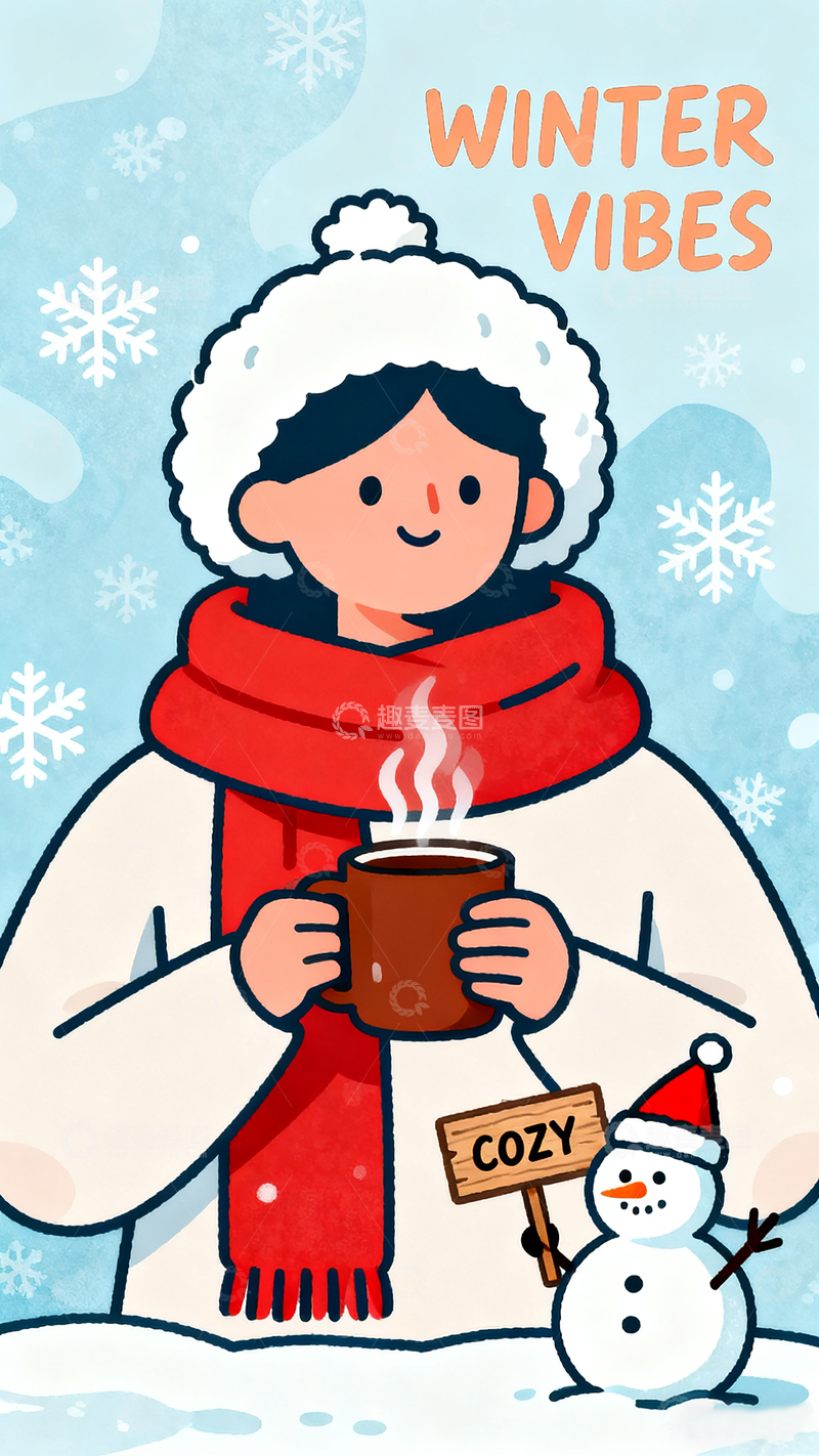 高清大图下载【趣麦麦图】松弛四季描边插画