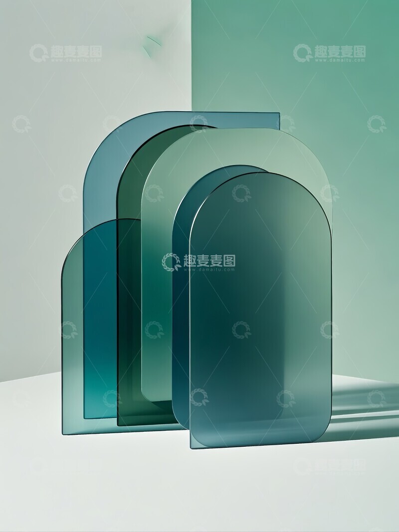 高清大图下载【趣麦麦图】蓝绿色渐变弧形玻璃板背景