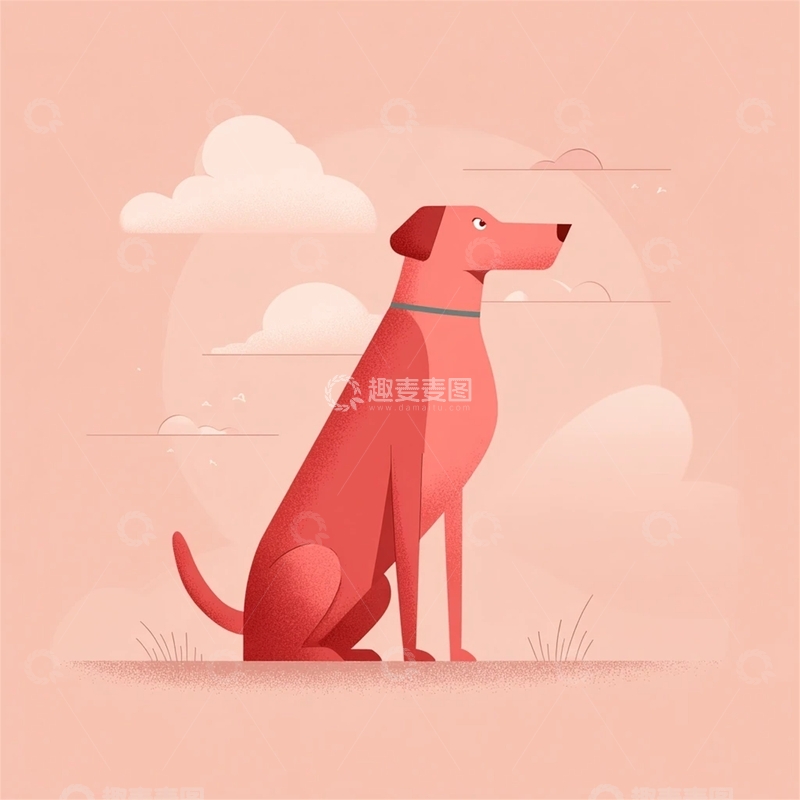 高清大图下载【趣麦麦图】粉色背景中的红色狗狗