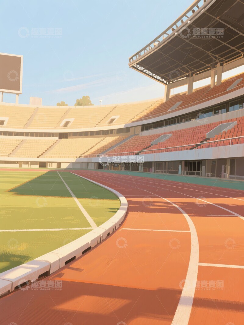 高清大图下载【趣麦麦图】动画风格空旷体育场晨景