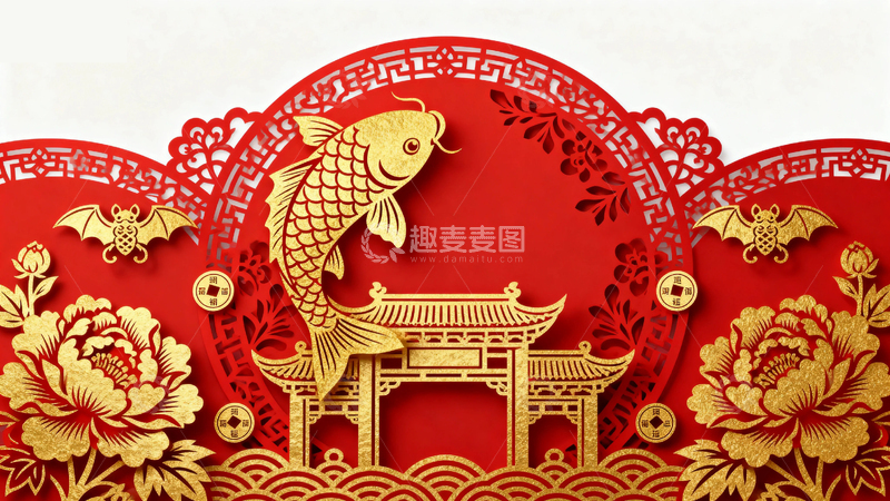 高清大图下载【趣麦麦图】国风春节剪纸背景17