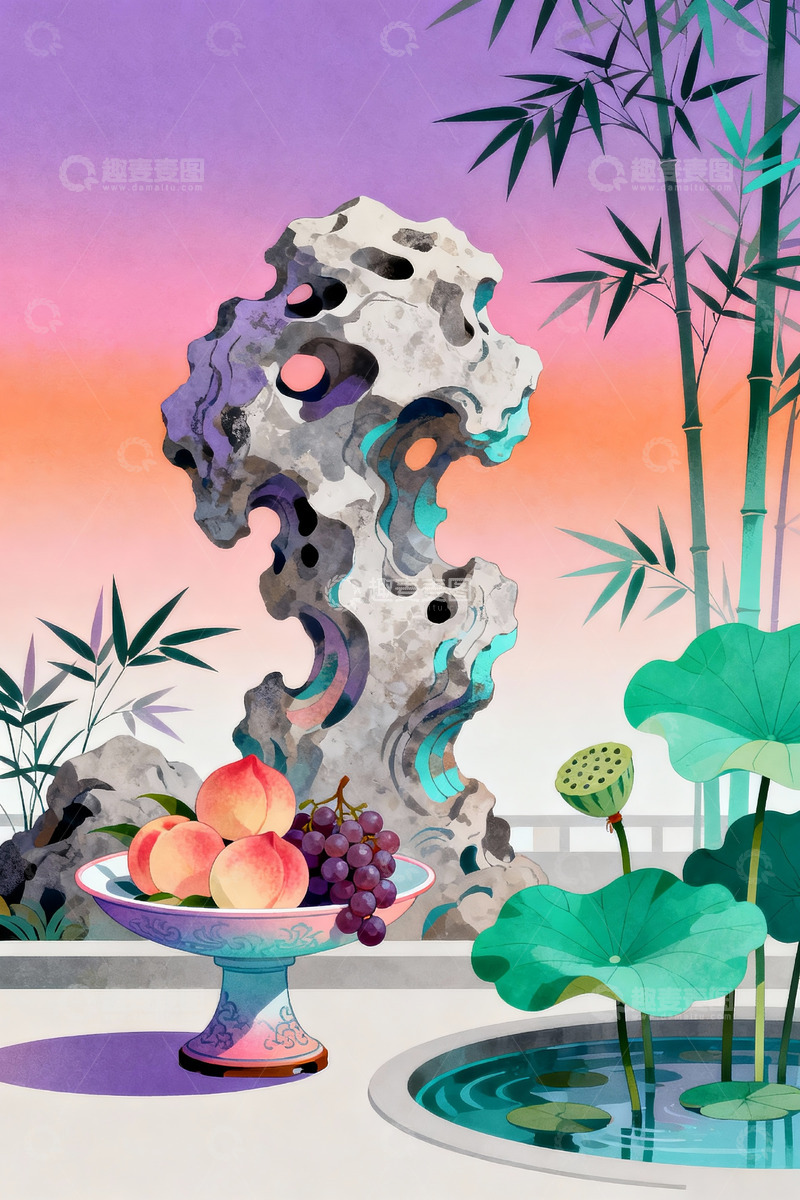 高清大图下载【趣麦麦图】-新中式雅致插画