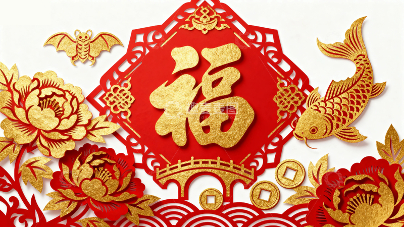 高清大图下载【趣麦麦图】国风春节剪纸背景3