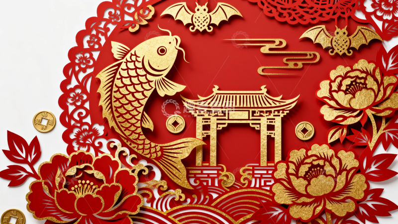 高清大图下载【趣麦麦图】国风春节剪纸背景18