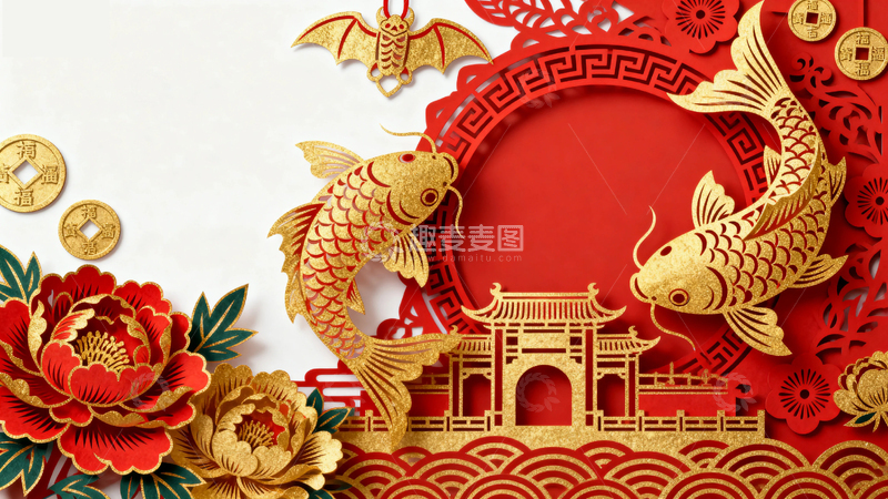 国风国潮春节剪纸背景墙16