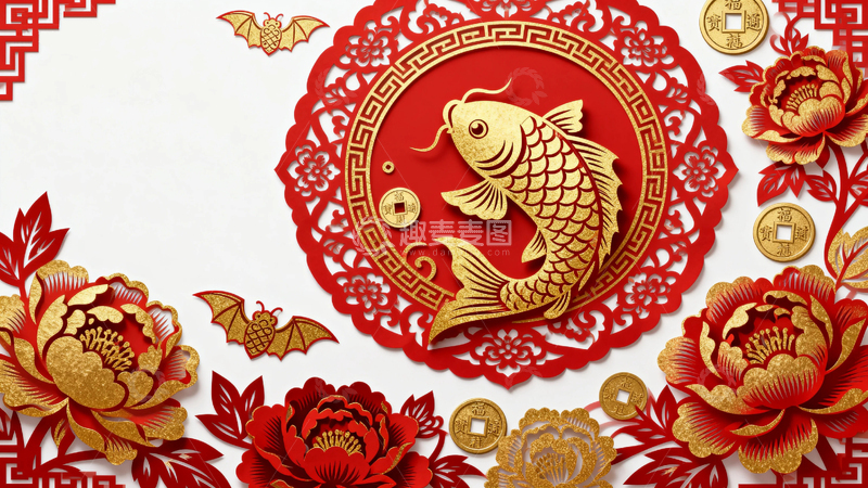 高清大图下载【趣麦麦图】国风春节剪纸背景20