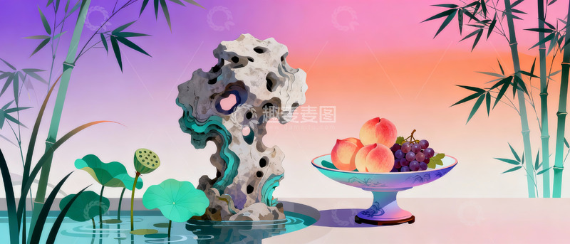 高清大图下载【趣麦麦图】-新中式雅致插画