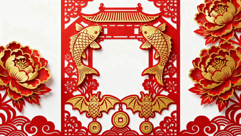 高清大图下载【趣麦麦图】国风春节剪纸背景7