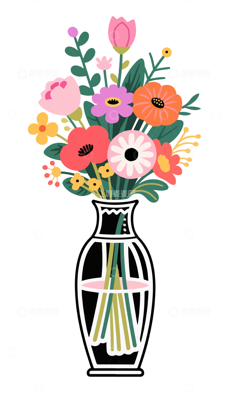 源文件下载【趣麦麦图】-花瓶插着鲜花插画
