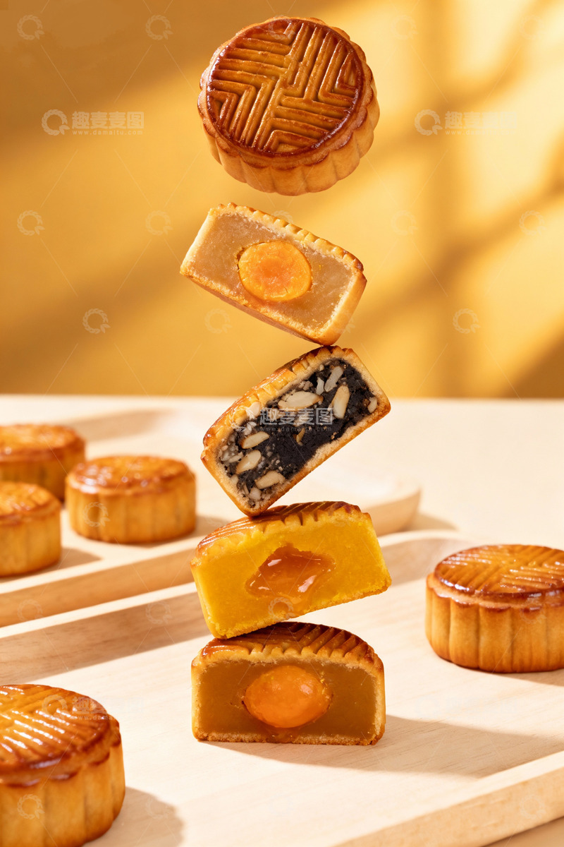 高清大图下载【趣麦麦图】多口味中秋节月饼海报