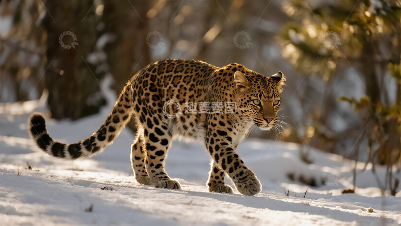高清大图下载【趣麦麦图】雪中行走的豹猫