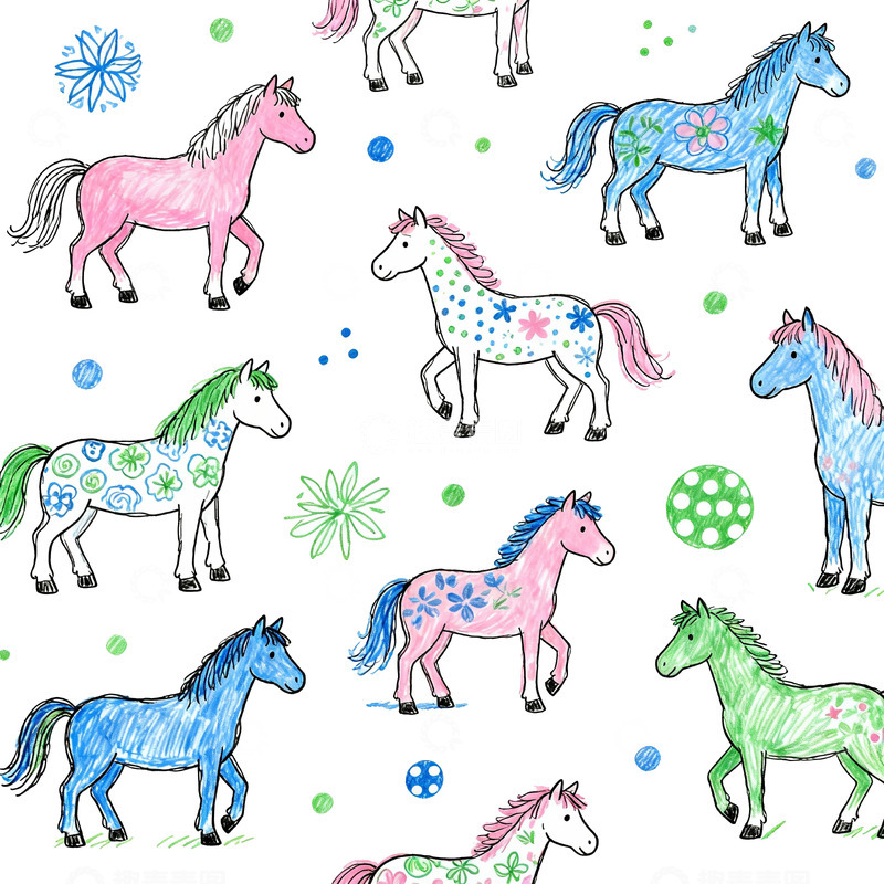 高清大图下载【趣麦麦图】涂鸦风格卡通马图案