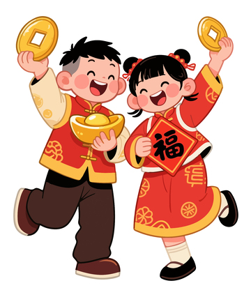 春节喜庆小孩金元宝福字9