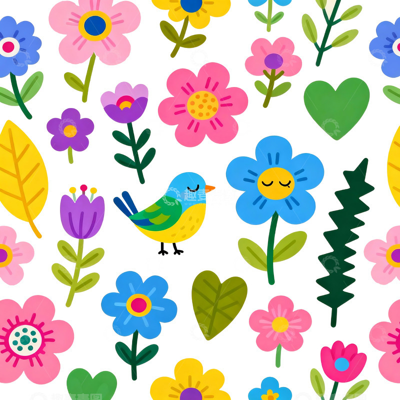 高清大图下载【趣麦麦图】卡通风格花卉图案