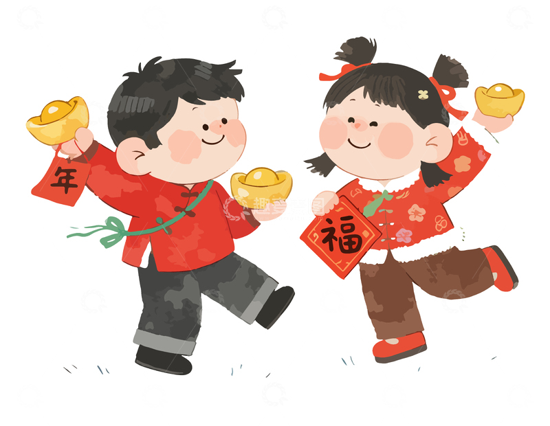 春节喜庆小孩金元宝福字10