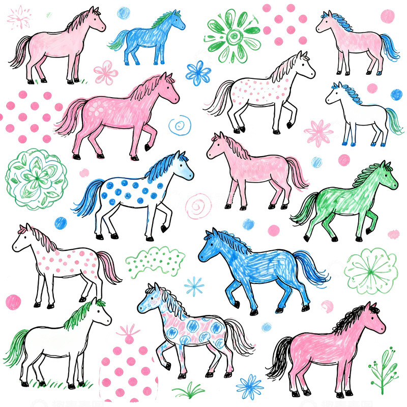 高清大图下载【趣麦麦图】涂鸦风格卡通马图案