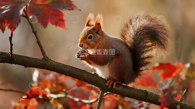高清大图下载【趣麦麦图】秋日觅食的小松鼠