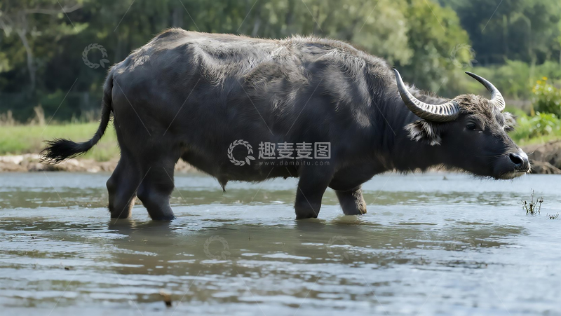 高清大图下载【趣麦麦图】小河边的水牛