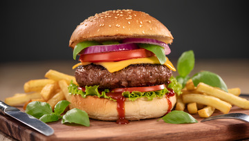 创意美食西餐牛肉汉堡摄影图