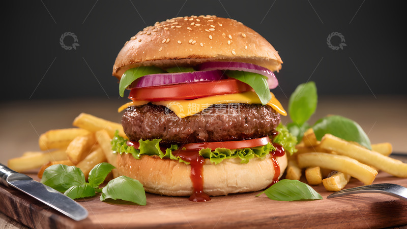 高清大图下载【趣麦麦图】创意美食西餐牛肉汉堡摄影图