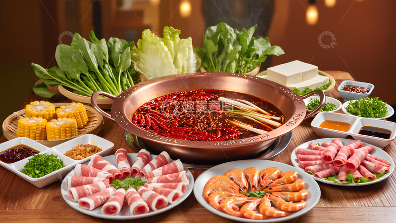 高清大图下载【趣麦麦图】-创意美食火锅盛宴套餐摄影图