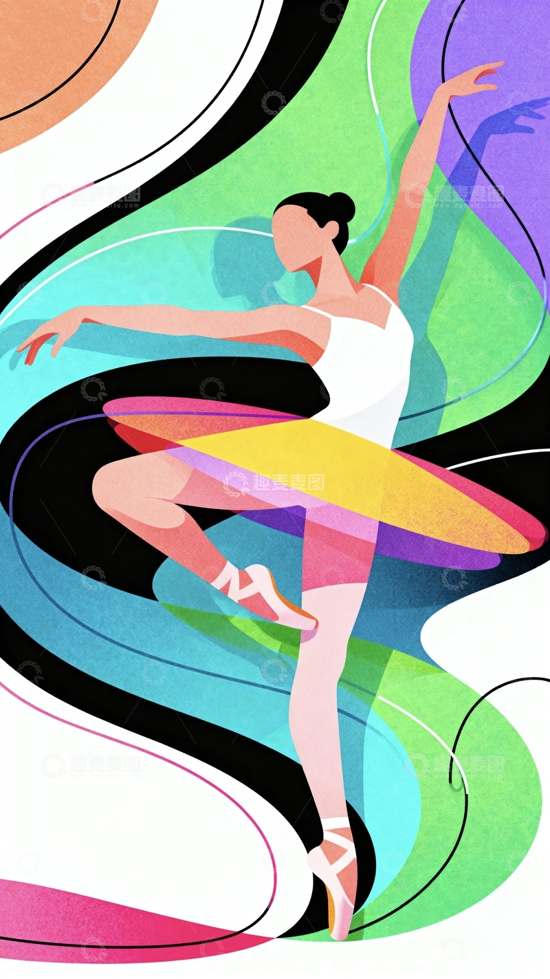 高清大图下载【趣麦麦图】多巴胺配色芭蕾舞女孩2