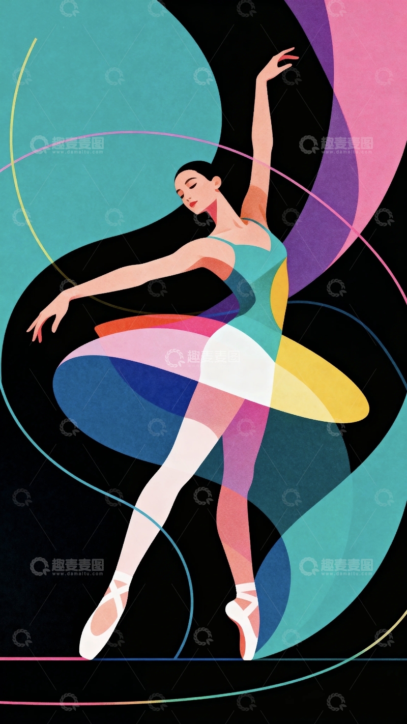 高清大图下载【趣麦麦图】彩绘美学芭蕾舞女孩6