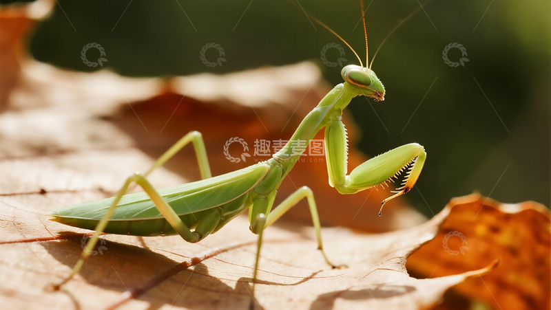 高清大图下载【趣麦麦图】生物百科昆虫之秋日螳螂