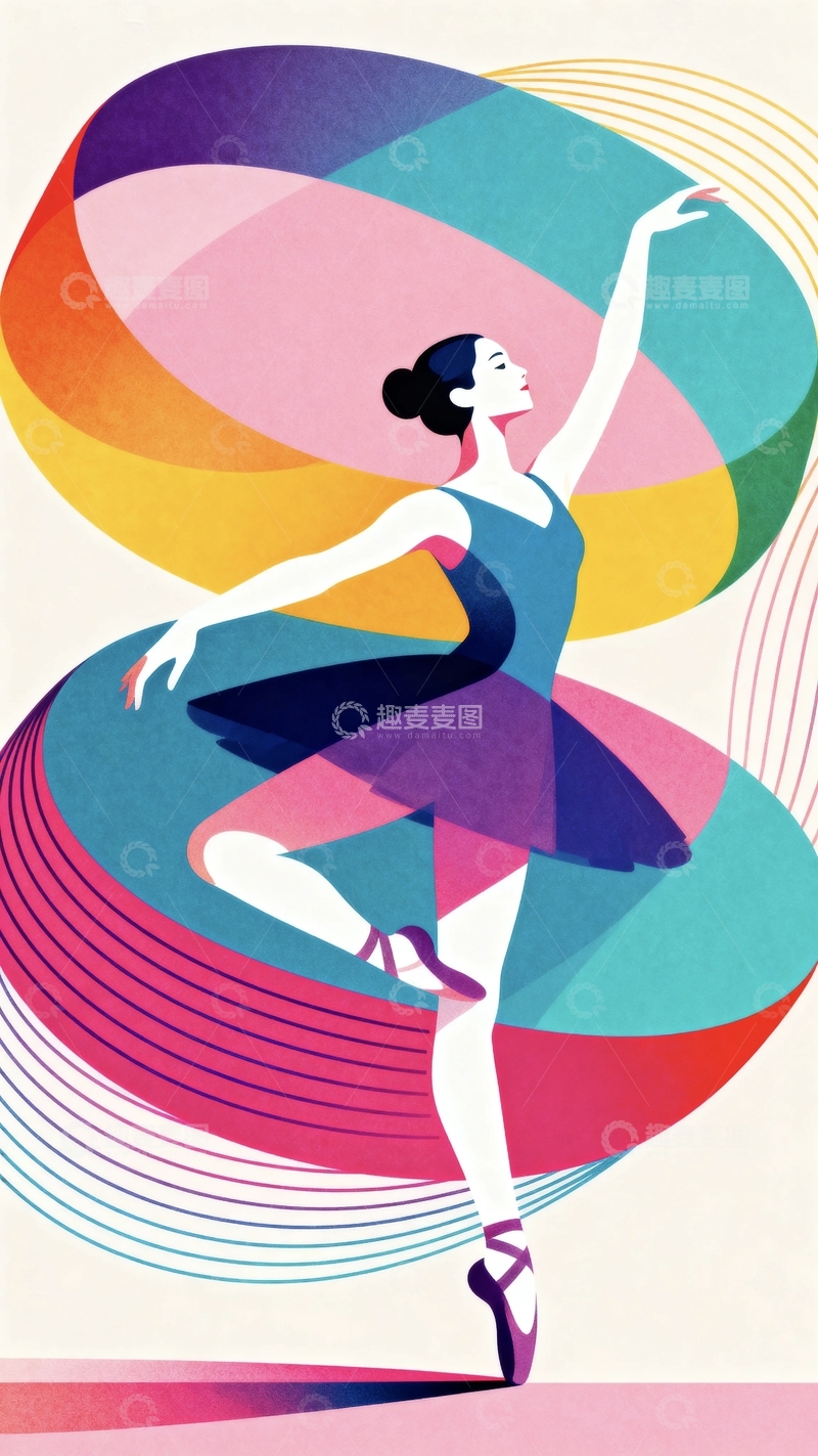 高清大图下载【趣麦麦图】多巴胺配色芭蕾舞女孩3