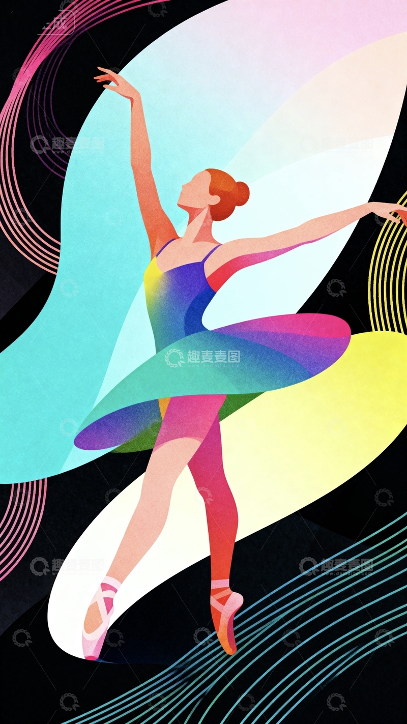 高清大图下载【趣麦麦图】多巴胺配色芭蕾舞女孩6