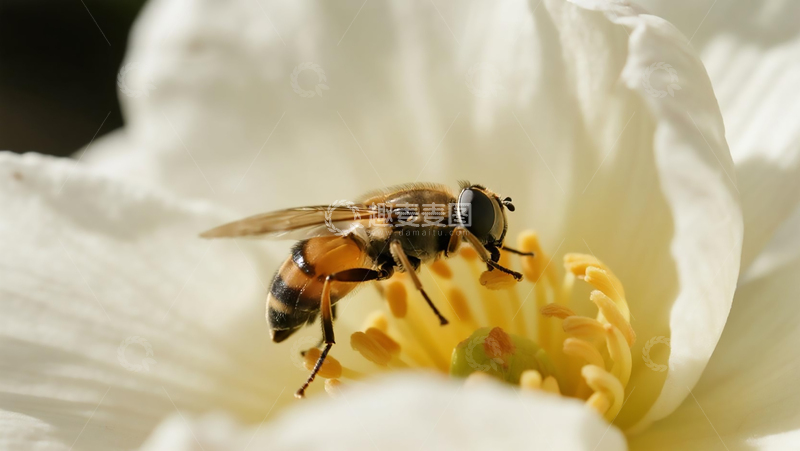 高清大图下载【趣麦麦图】生物百科昆虫之茶花上的食蚜蝇