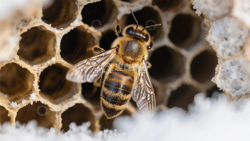 高清大图下载【趣麦麦图】生物百科昆虫之冬日蜂巢的蜜蜂