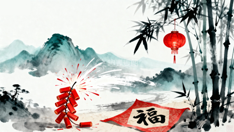 高清大图下载【趣麦麦图】水墨风国潮国风竹子节日背景20