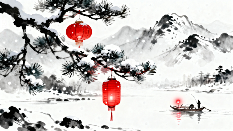 高清大图下载【趣麦麦图】水墨画国风节日背景2