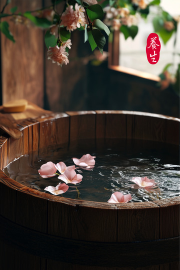 养生木桶浴桶背景
