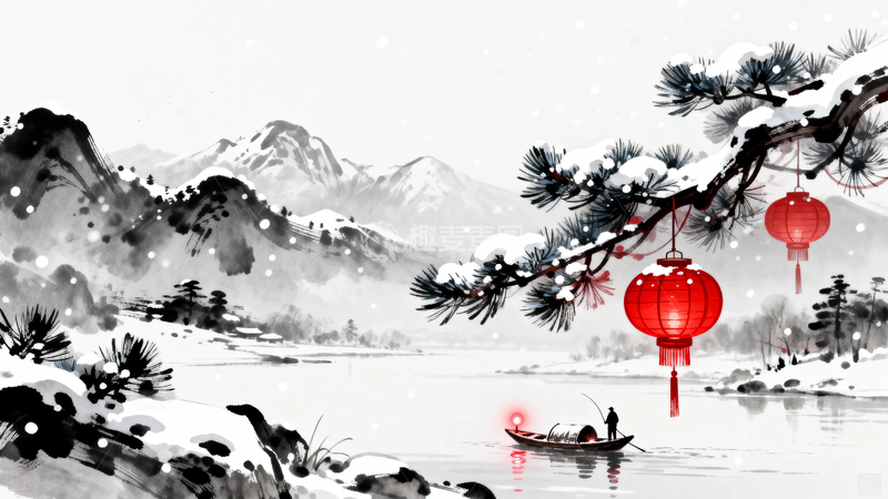 高清大图下载【趣麦麦图】水墨画国风节日背景8