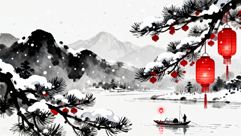 高清大图下载【趣麦麦图】水墨画国风节日背景7