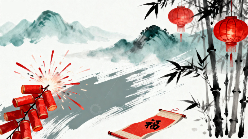 高清大图下载【趣麦麦图】水墨风国潮国风竹子节日背景3