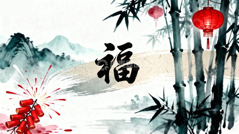 高清大图下载【趣麦麦图】水墨风国潮国风竹子节日背景4