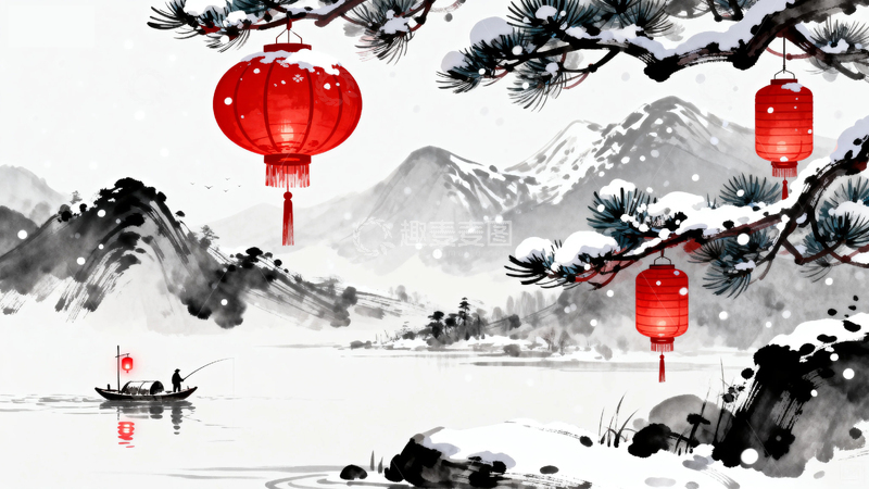 高清大图下载【趣麦麦图】水墨画国风节日背景17