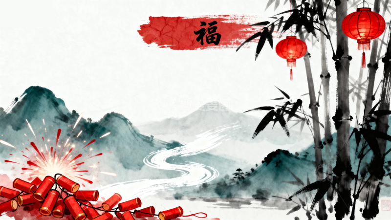 高清大图下载【趣麦麦图】水墨风国潮国风竹子节日背景15