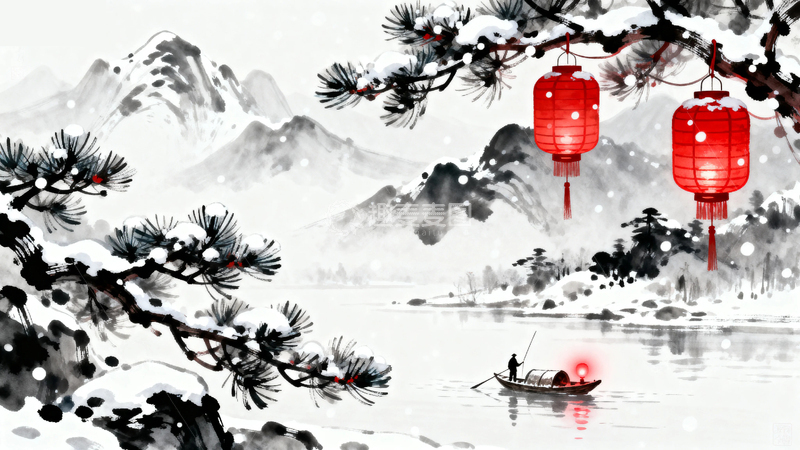 高清大图下载【趣麦麦图】水墨画国风节日背景5